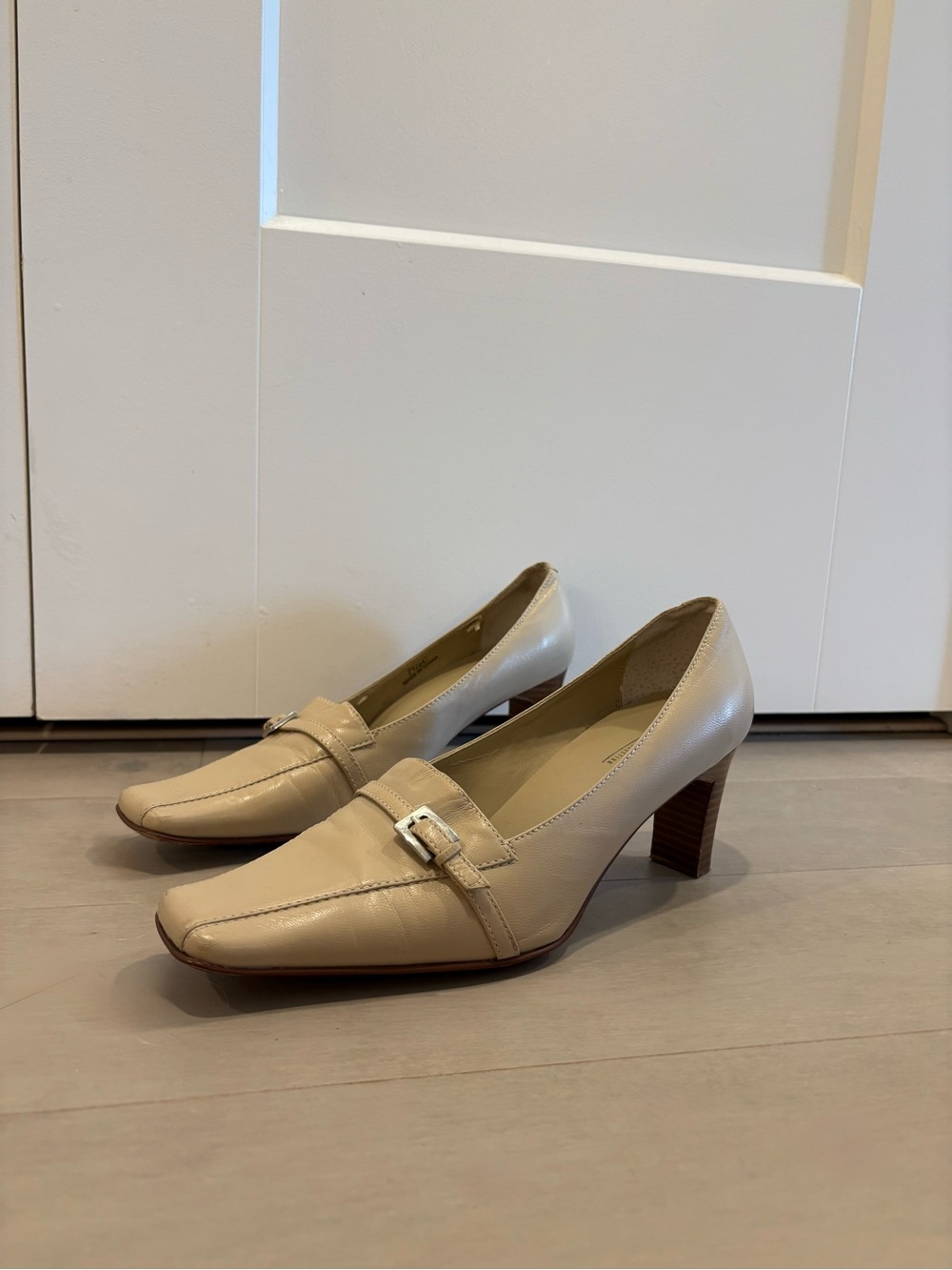 Square Toe Kitten Heel Silver Buckle